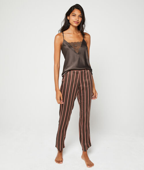 Pantalón de satén estampado de rayas topo.