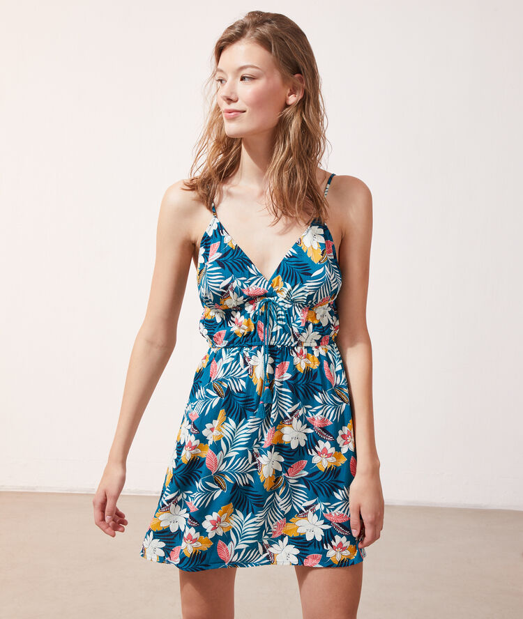 Camisón estampado floral turquesa.