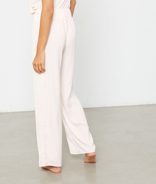 Pantalón recto de satén, cintura elástica Pantalón recto de satén, cintura elástica