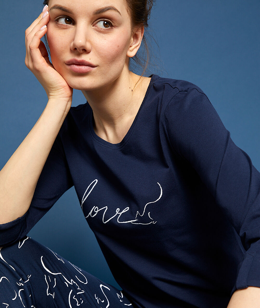 Camiseta estampado 'love' azul.