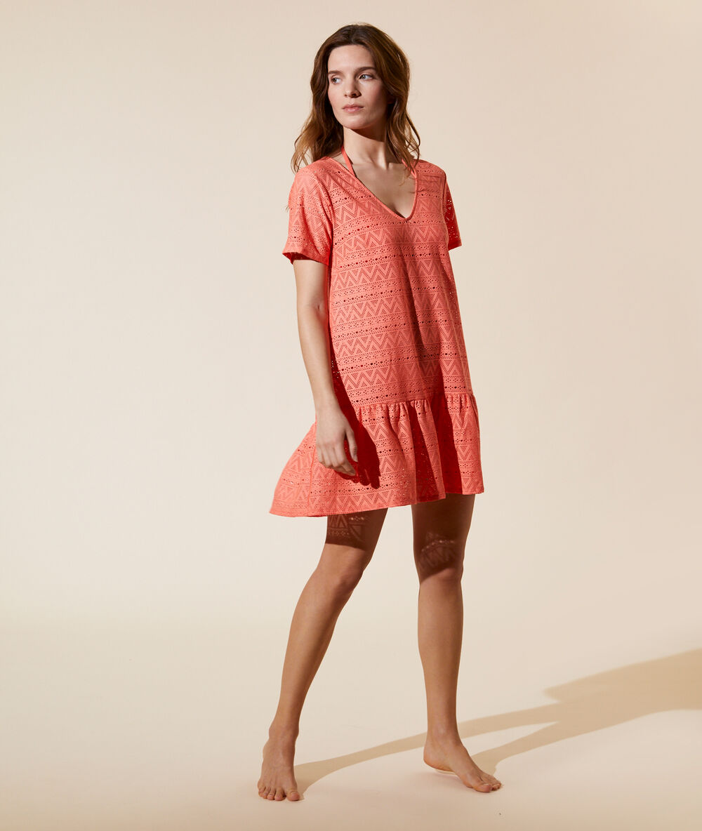 Vestido en croché naranja.