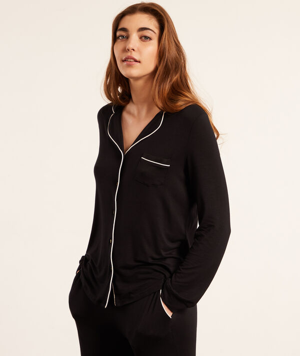 Camisa pijama franjas laterales - WALLYNE - M - Negro - Mujer - Etam