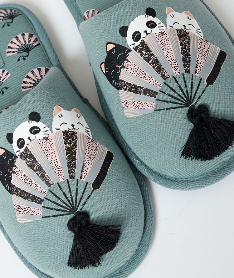 Zapatillas motivos japoneses caqui.