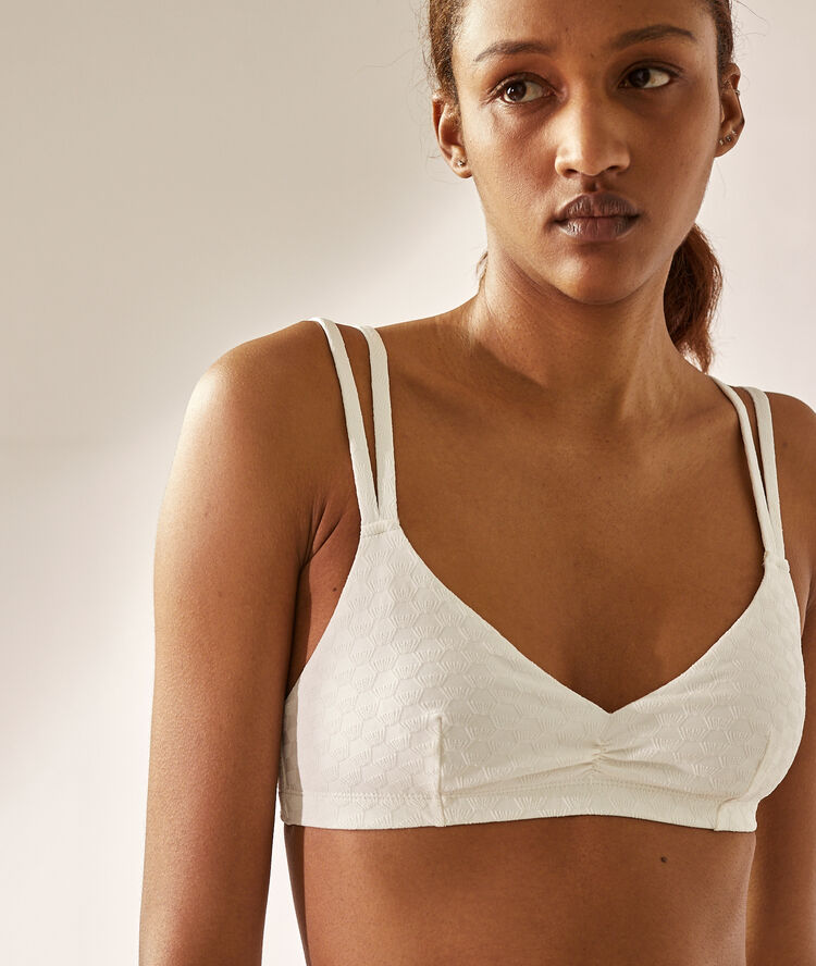 Sujetador bikini triangular motivos geométricos crudo.