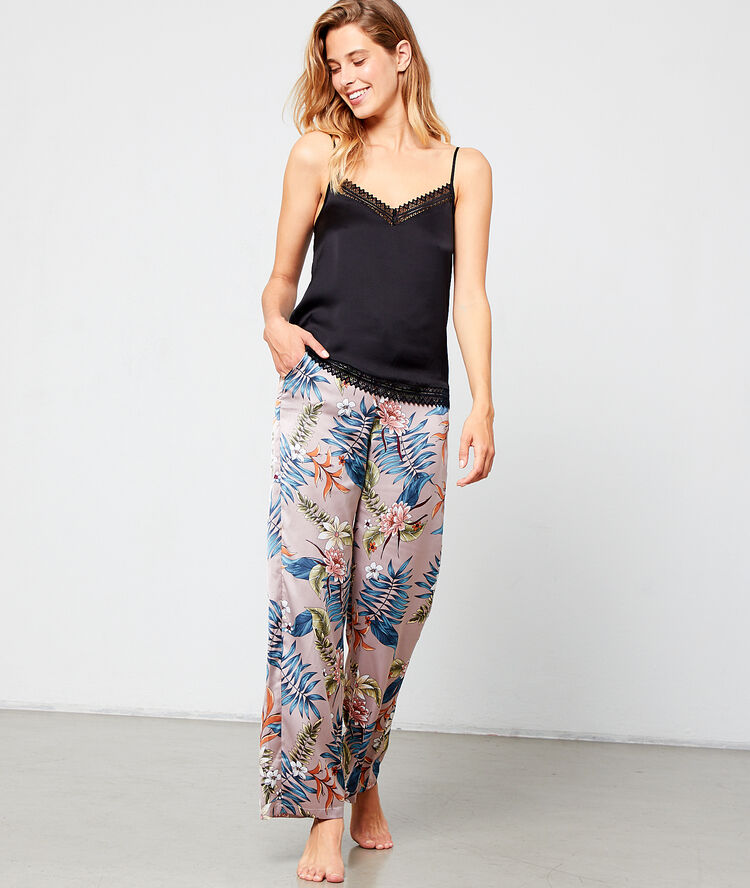 Pantalón de satén holgado estampado topo.