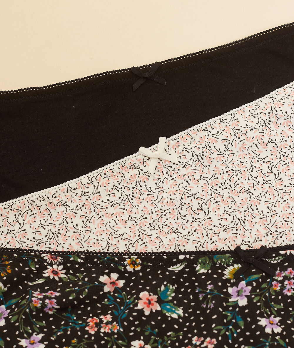 Lote de 3 culotes estampados de algodón negro.