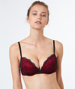 Sujetador con foam de encaje. copa d-e negro.