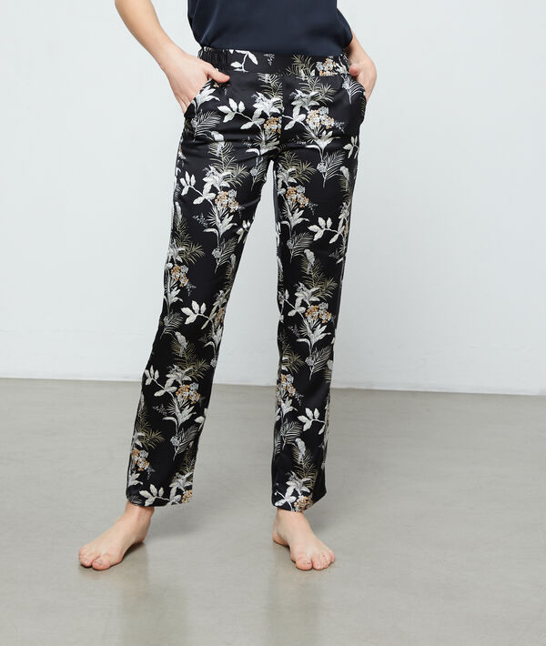 Pantalón de satén estampado hojas Pantalón de satén estampado hojas;${refinementColor}