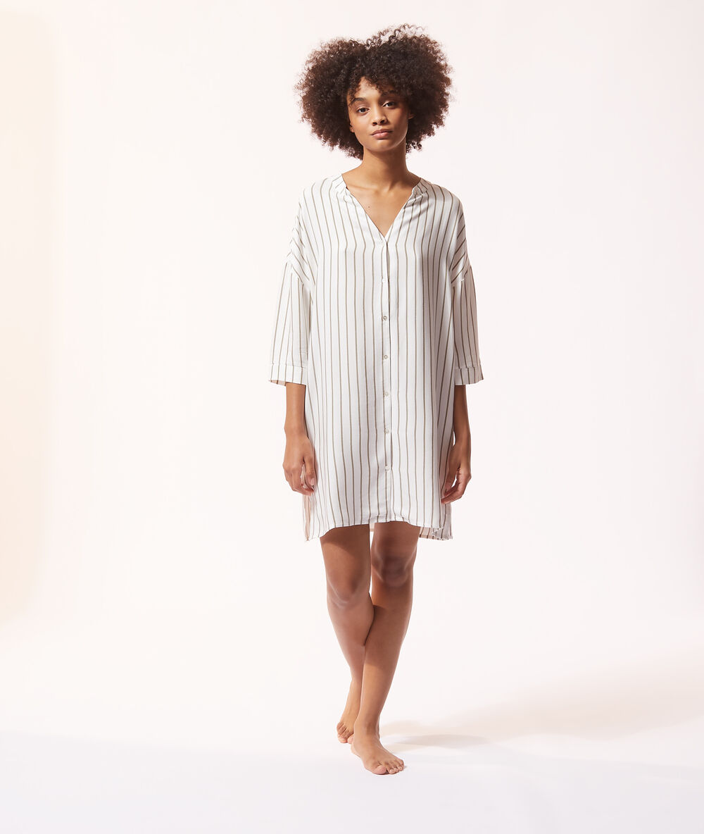Camisón corto, estampado de rayas crudo.