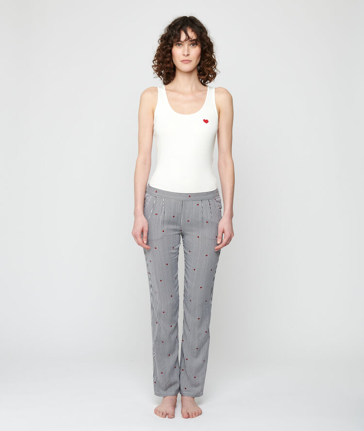 Pantalón estampado finas rayas crudo.