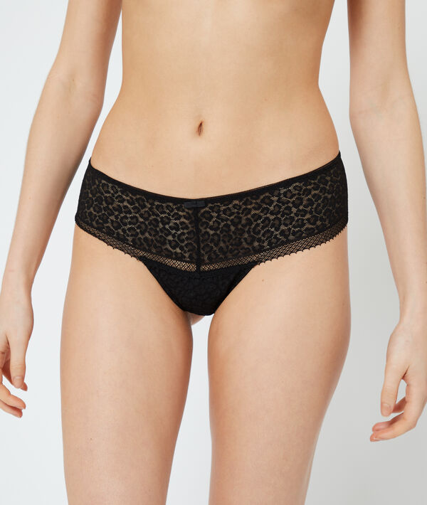 Tanga de encaje, estampado leopardo Tanga de encaje, estampado leopardo;${refinementColor}