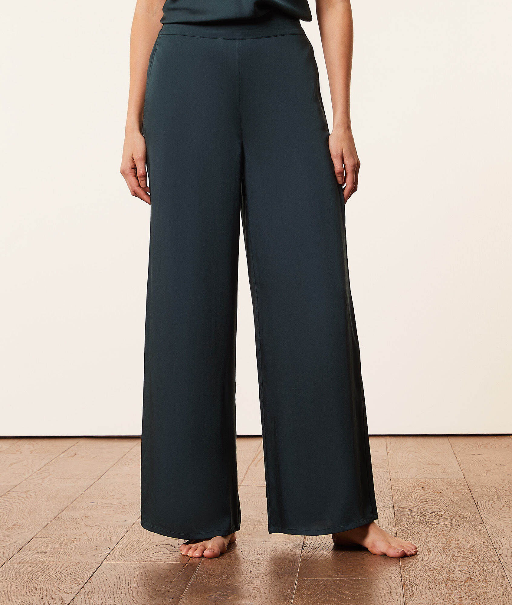 Pantalón pijama de satén, corte ancho - KAREL - VERT SAPIN - ETAM