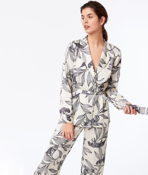 Camisa pijama de satén estampado jungla Camisa pijama de satén estampado jungla