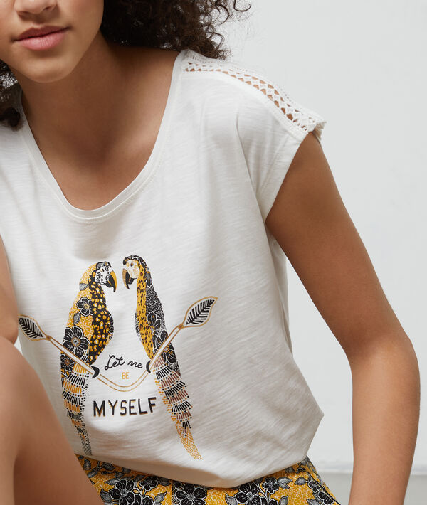 Camiseta de algodón estampado loros Camiseta de algodón estampado loros
