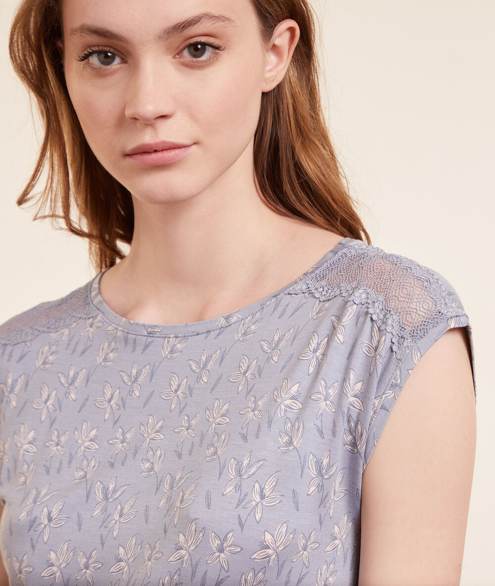 Camisón sin mangas viscosa, estampado floral lila grisáceo.