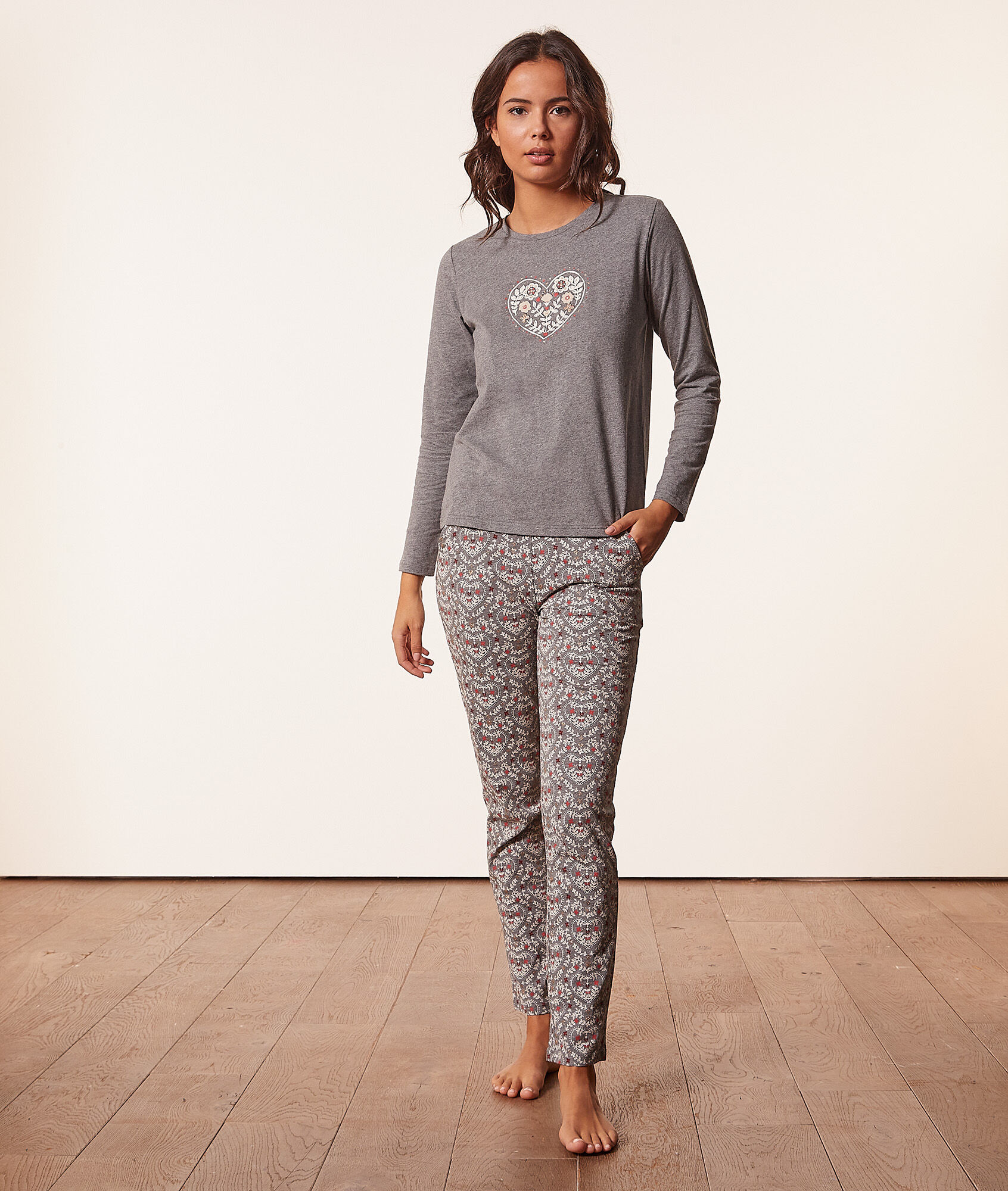 Pijama 3 piezas chaqueta polar - CECILIA - GRIS - ETAM