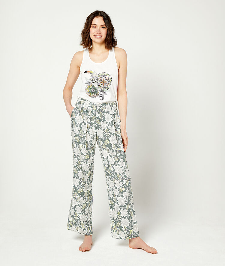 Pantalón largo estampado floral caqui.