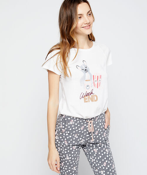 Pantalón capri estampado palomitas c.gris.