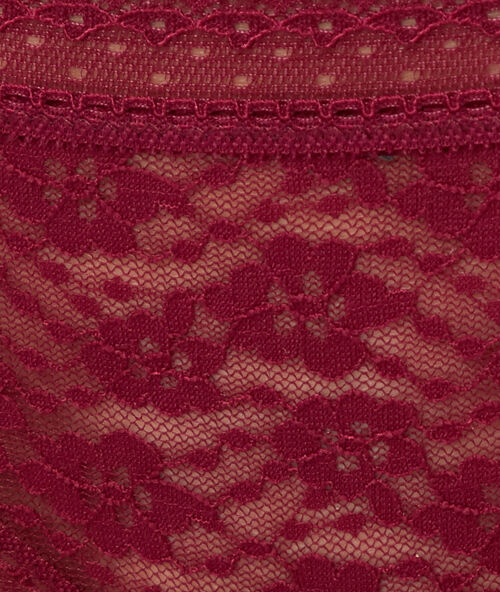 Tanga de encaje floral ciruela.