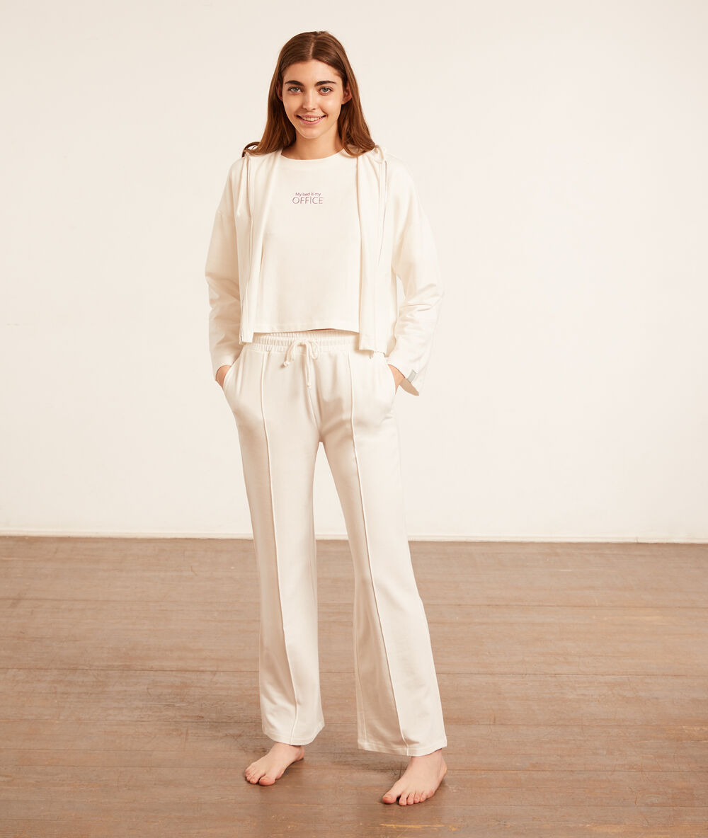 Pantalón pijama, corte recto blanco.