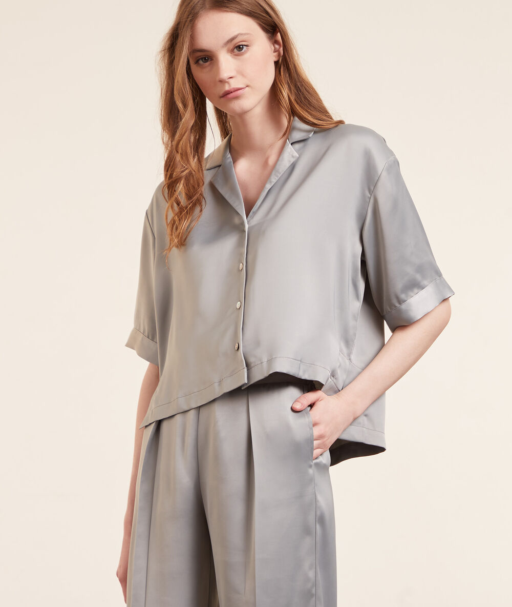 Camisa pijama satén, manga corta c.gris claro.