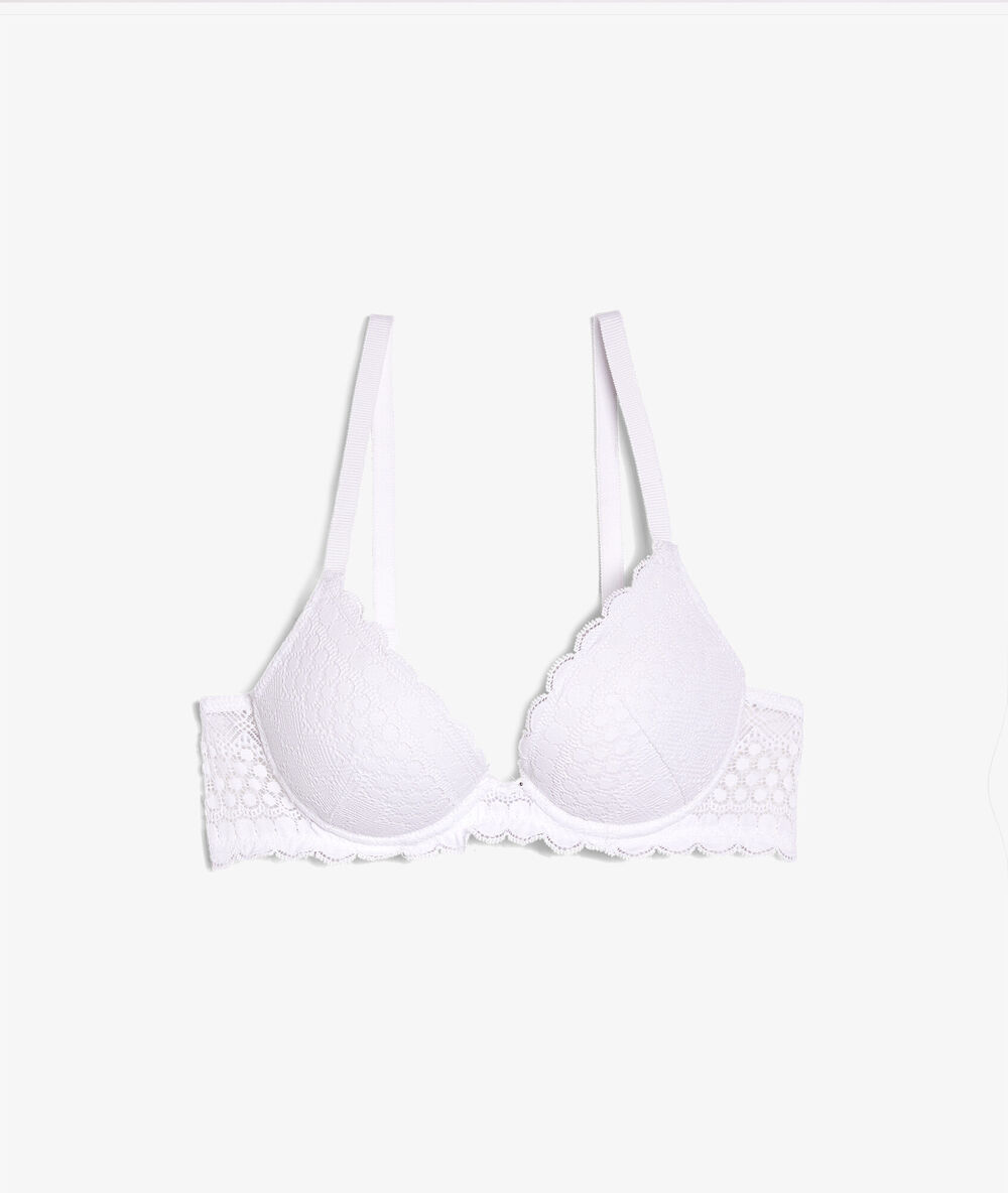 Sujetador push up de encaje floral. copa a-d blanco.