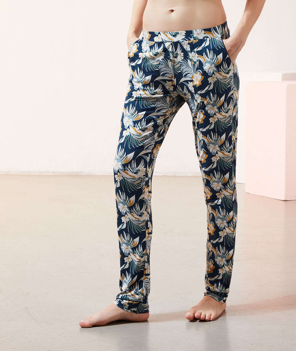 Pantalon imprimé bleu canard.