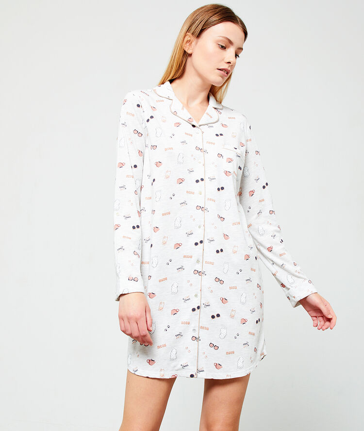 Camisón manga larga estampado crudo.