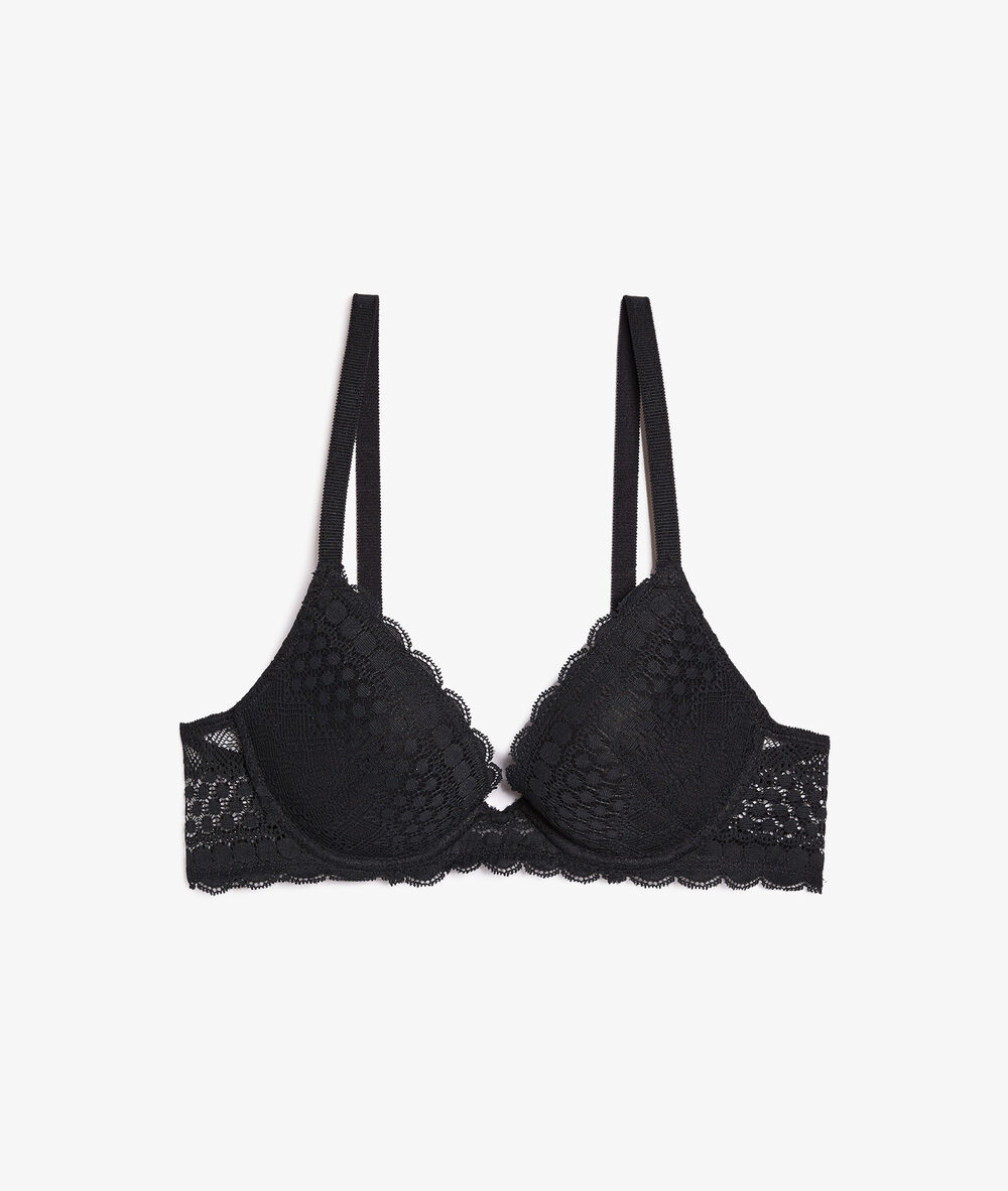 Sujetador push up de encaje. copa a-d negro.