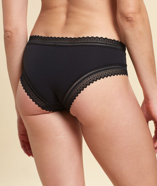 Culote de microfibra y encaje gráfico negro.
