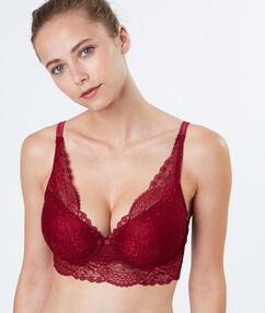 Sujetador triangular con foam de encaje. copa d granate.
