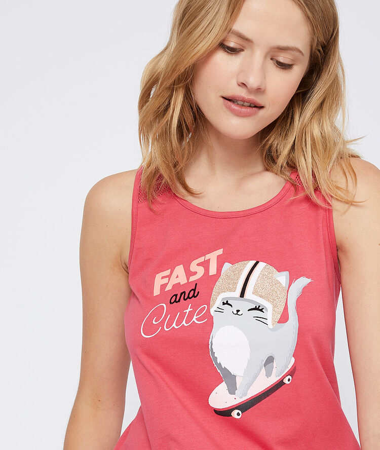 Top estampado gato rosa.