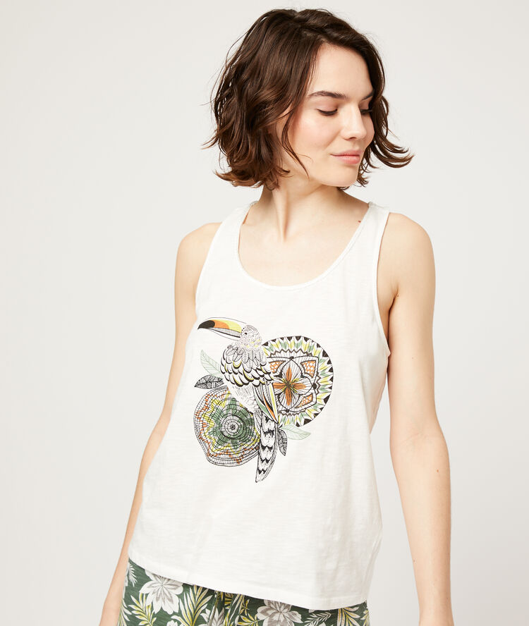 Top estampado tucán crudo.