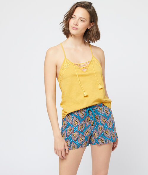 Top con motivos de encaje espalda amarillo.