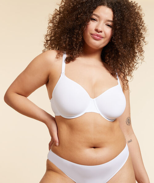 Sujetador sin relleno moldeador de microfibra liso. copa e blanco.