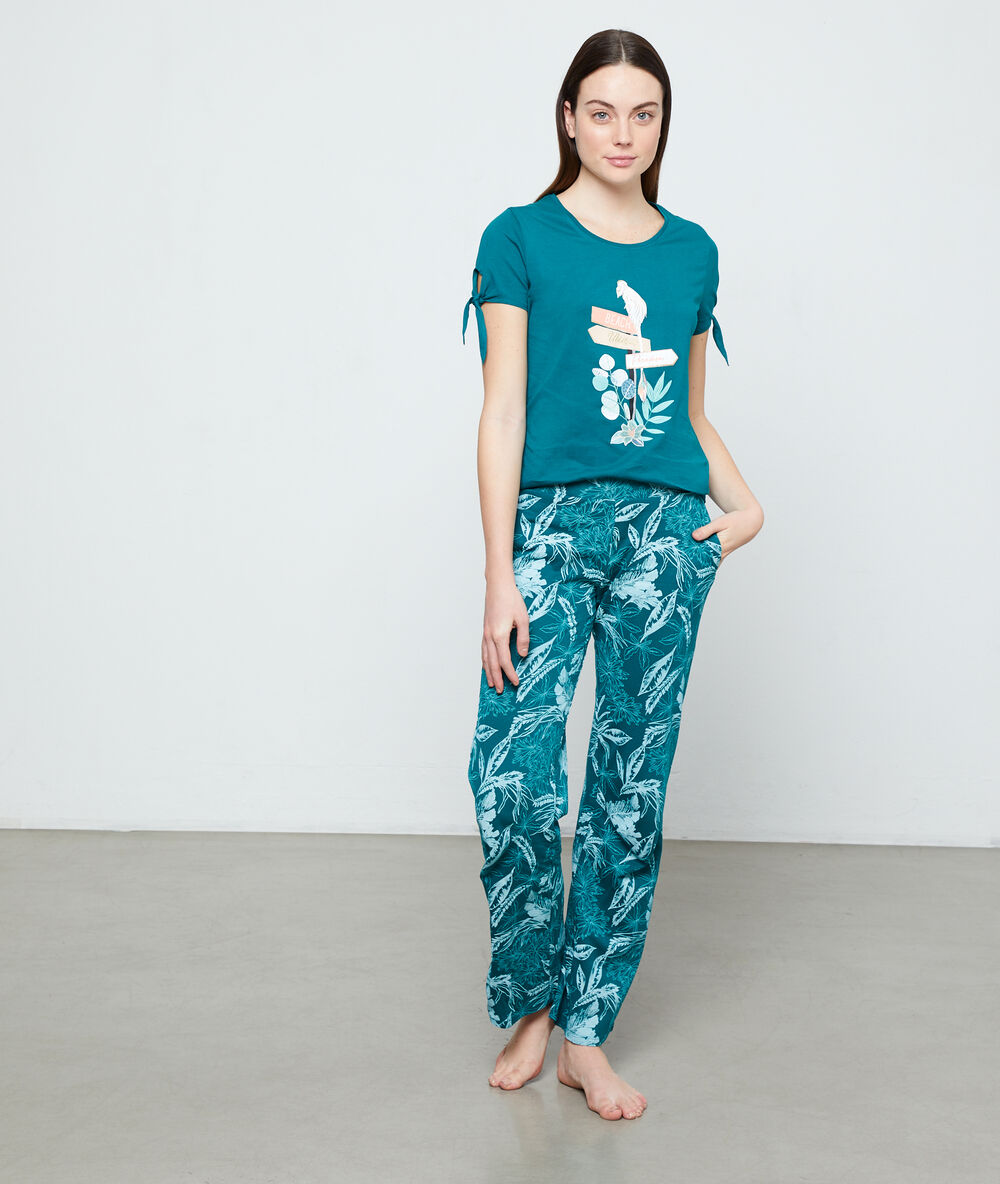 Pantalón estampado algodón orgánico verde.
