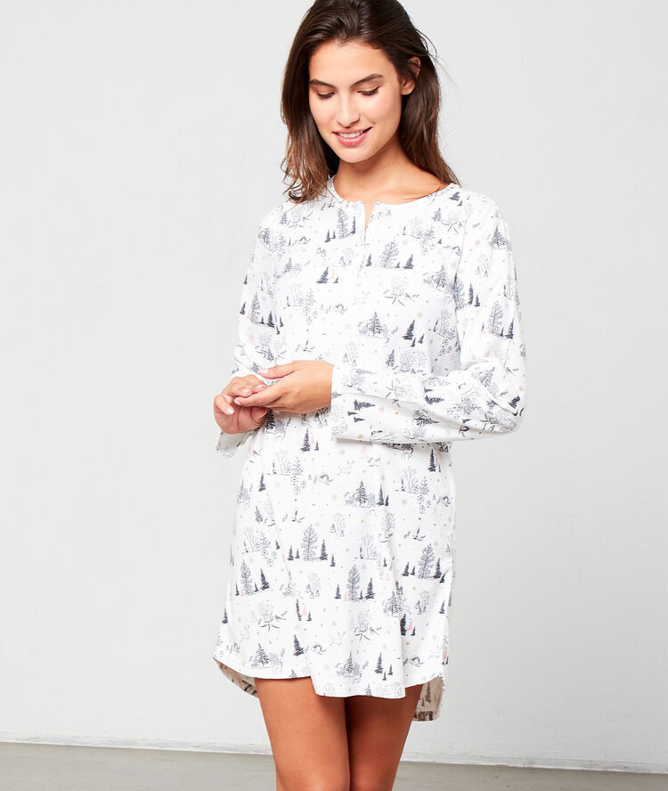 Camisón manga larga estampado crudo.