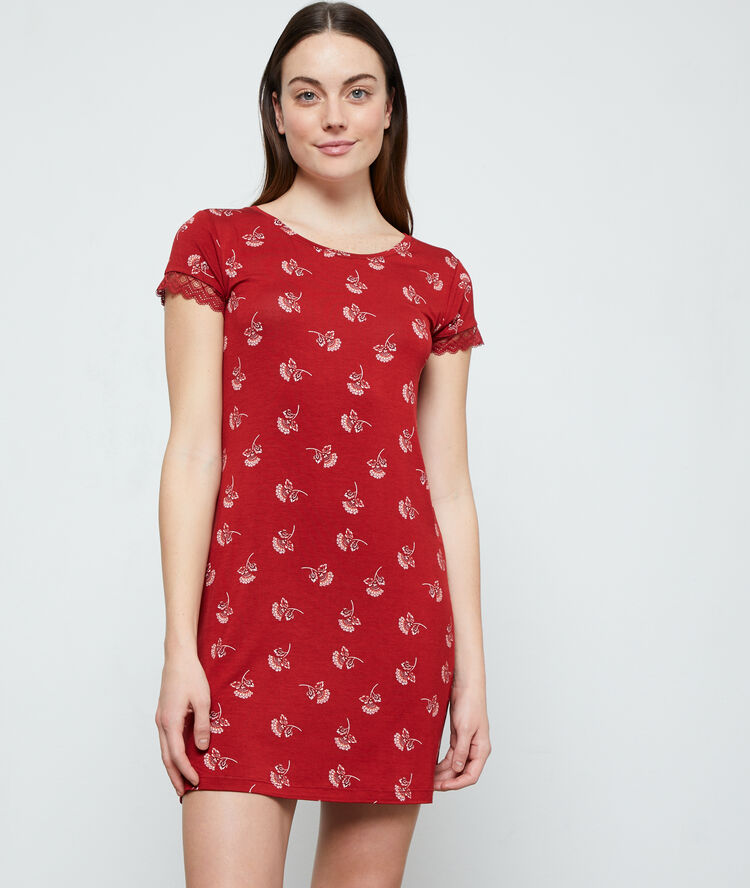 Camisón estampado floral rojo teja.