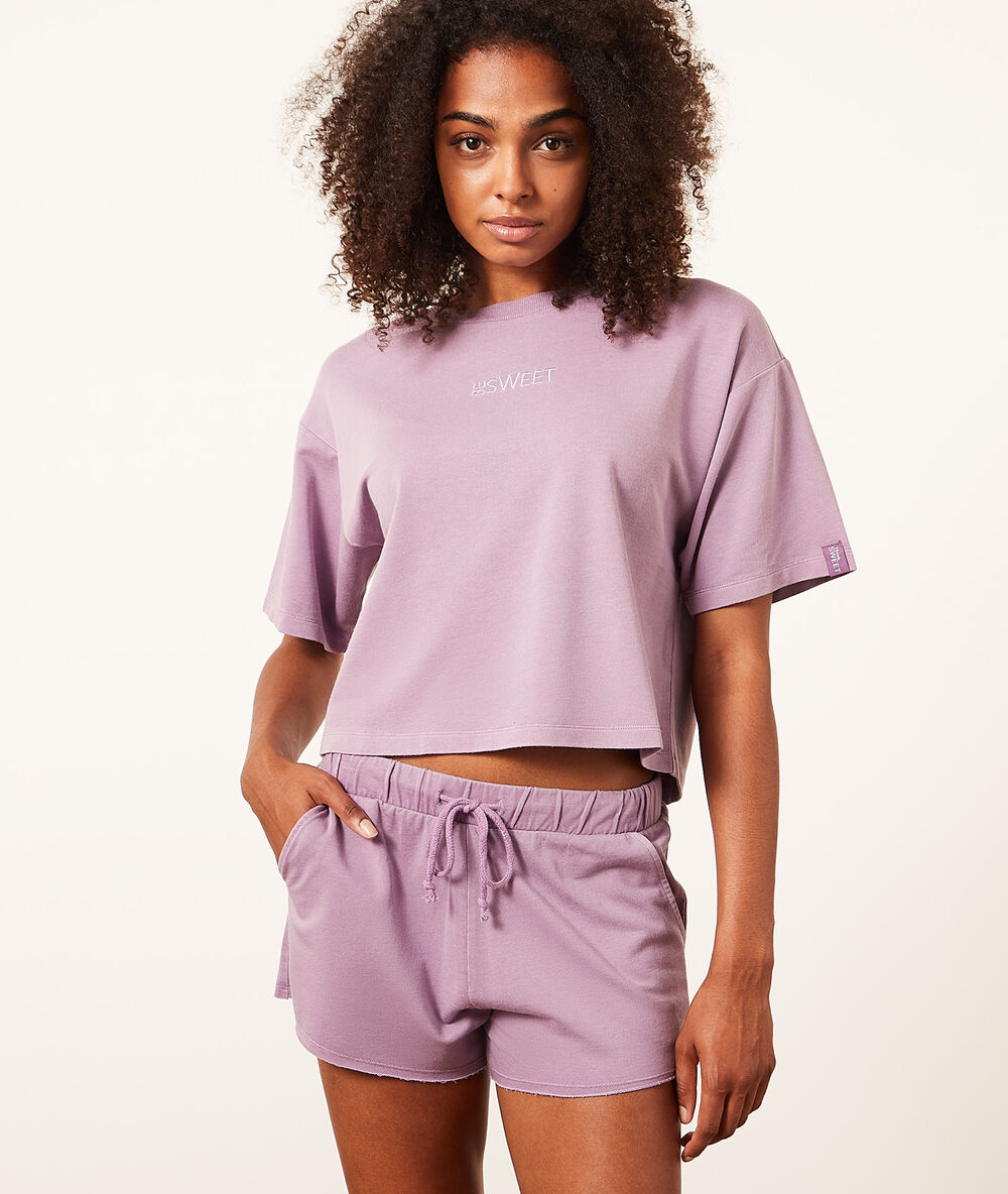 Pantalón corto pijama malva.