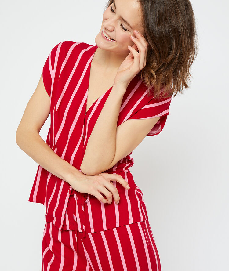 Camisa pijama estampado de rayas rojo/blanco.