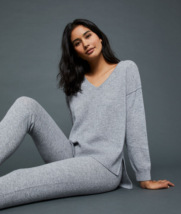 Jersey escote en v cachemir - CACHEMIRE - M - Gris - Mujer - Etam
