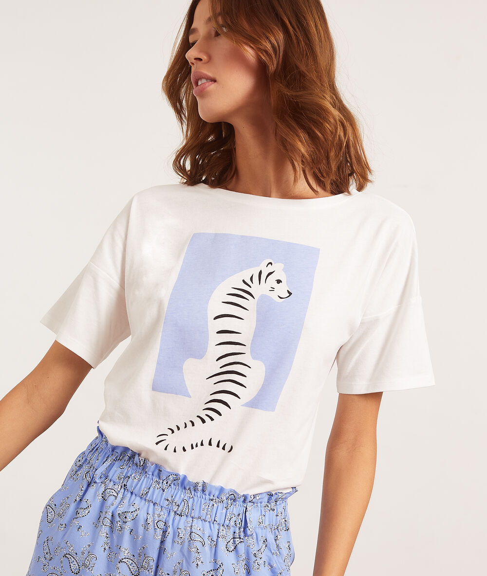 Camiseta estampado tigre blanco.
