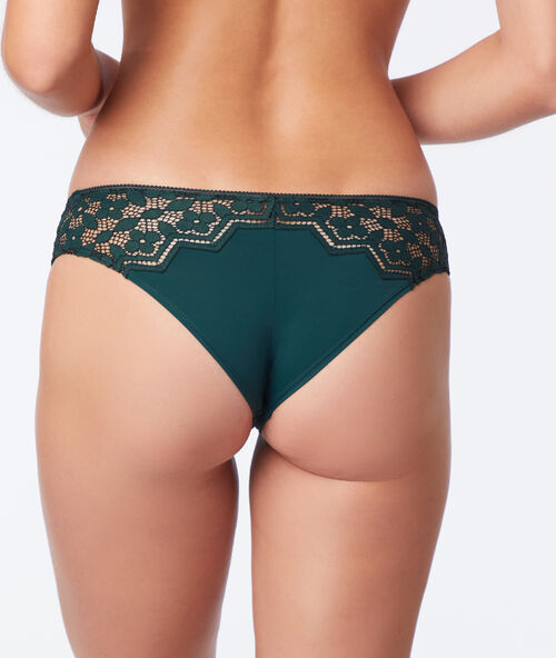 Braguita brasileña de encaje y microfibra verde.
