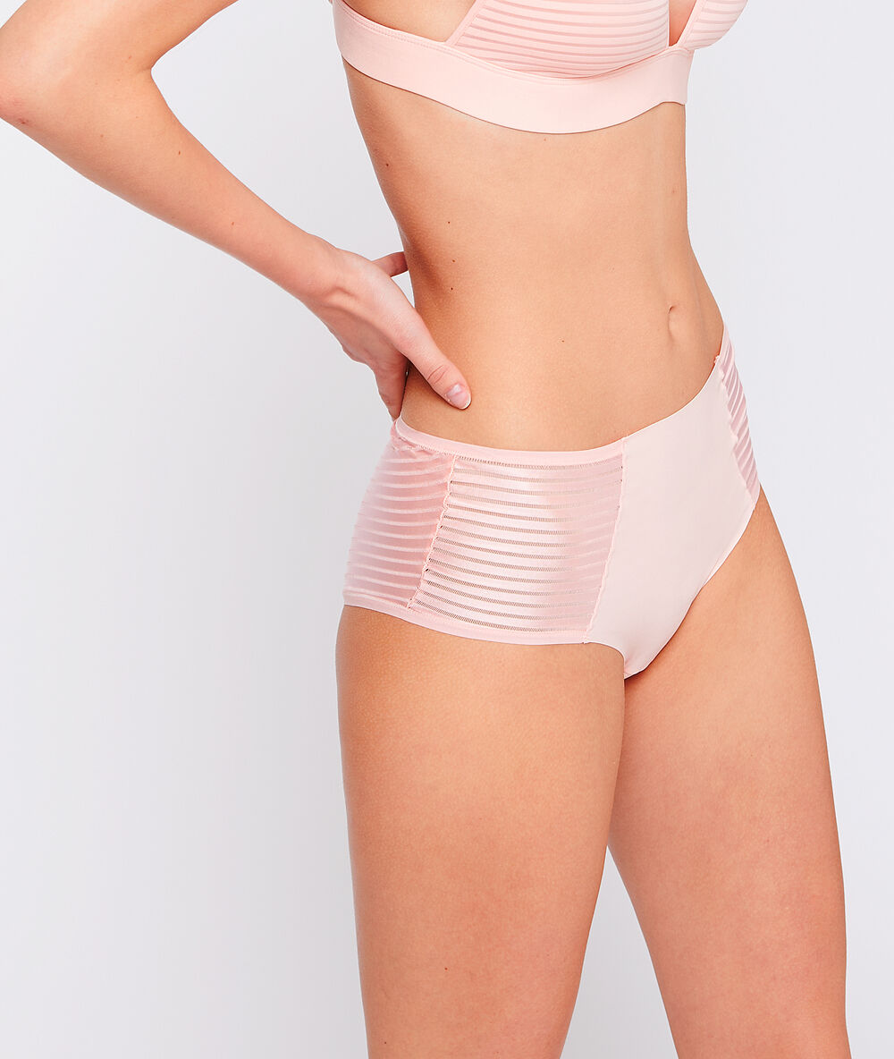Braguita de microfibra, finas rayas rosa pálido.