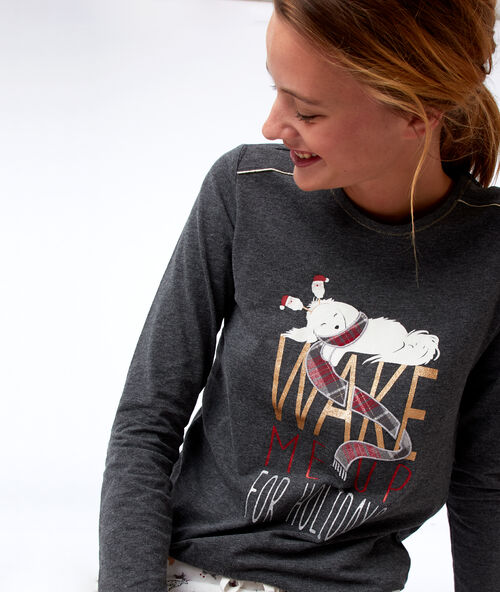 Camiseta manga corta motivos navideños antracita.