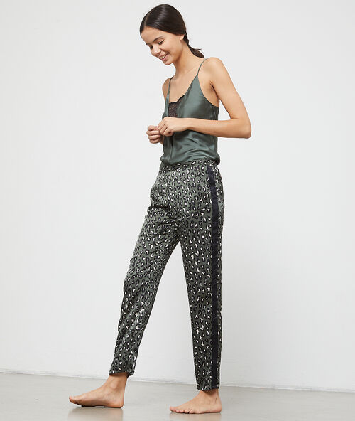 Pantalón de satén estampado leopardo c.gris.