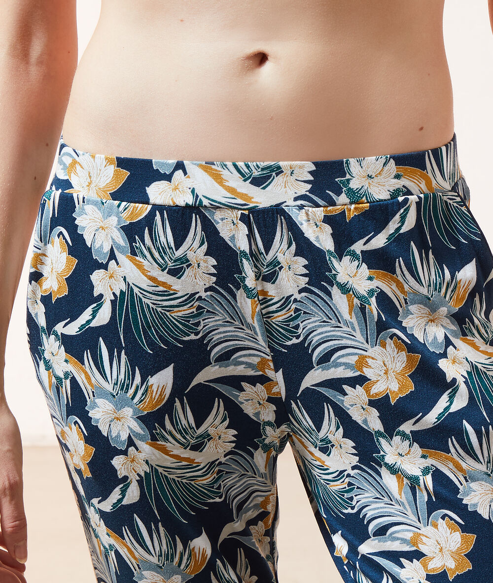 Pantalon imprimé bleu canard.