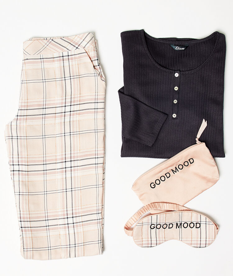 Conjunto pijama con antifaz de noche c.gris.