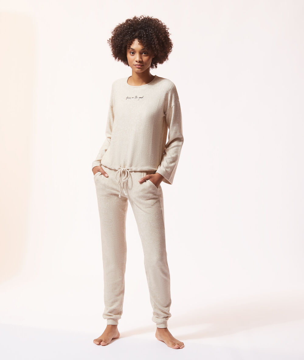 Camiseta con lazada 'focus on the good' c.beige.