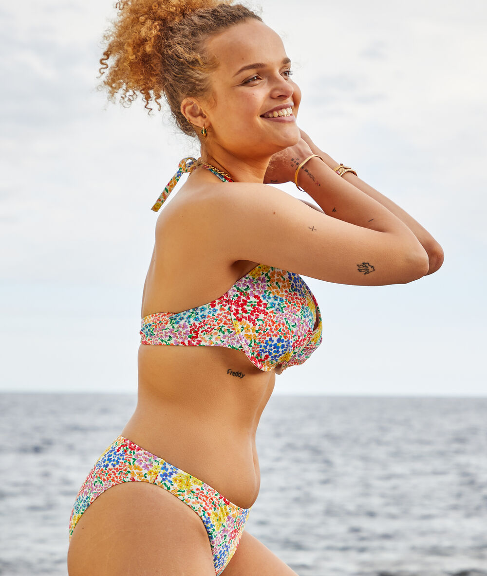Sujetador bikini con foam, estampado floral. copa d multicolor.